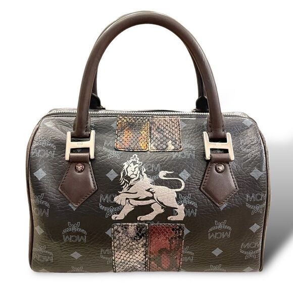 MCM Handbags - MCM Visetos Python Lion Princess Boston Top Handle Bag